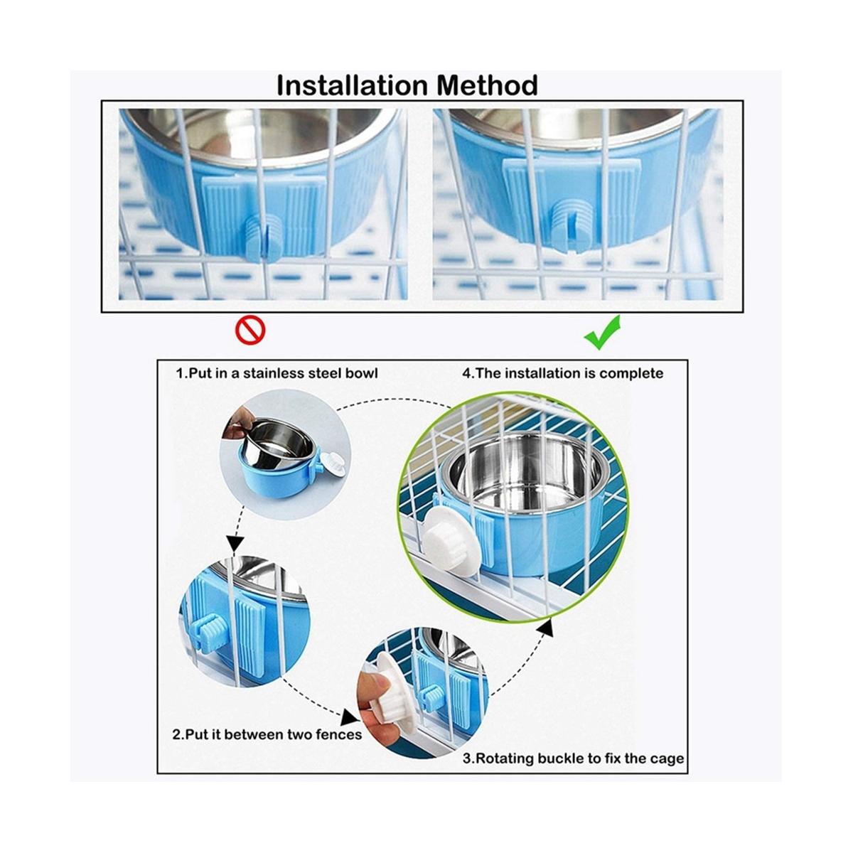 

2025+ 2 Pieces Crate Dog Bowl, Removable Stainless Steel Pet Kennel Hanging Food Water Feeder Bowl Cage Coop Cup with Spoon China Mainland