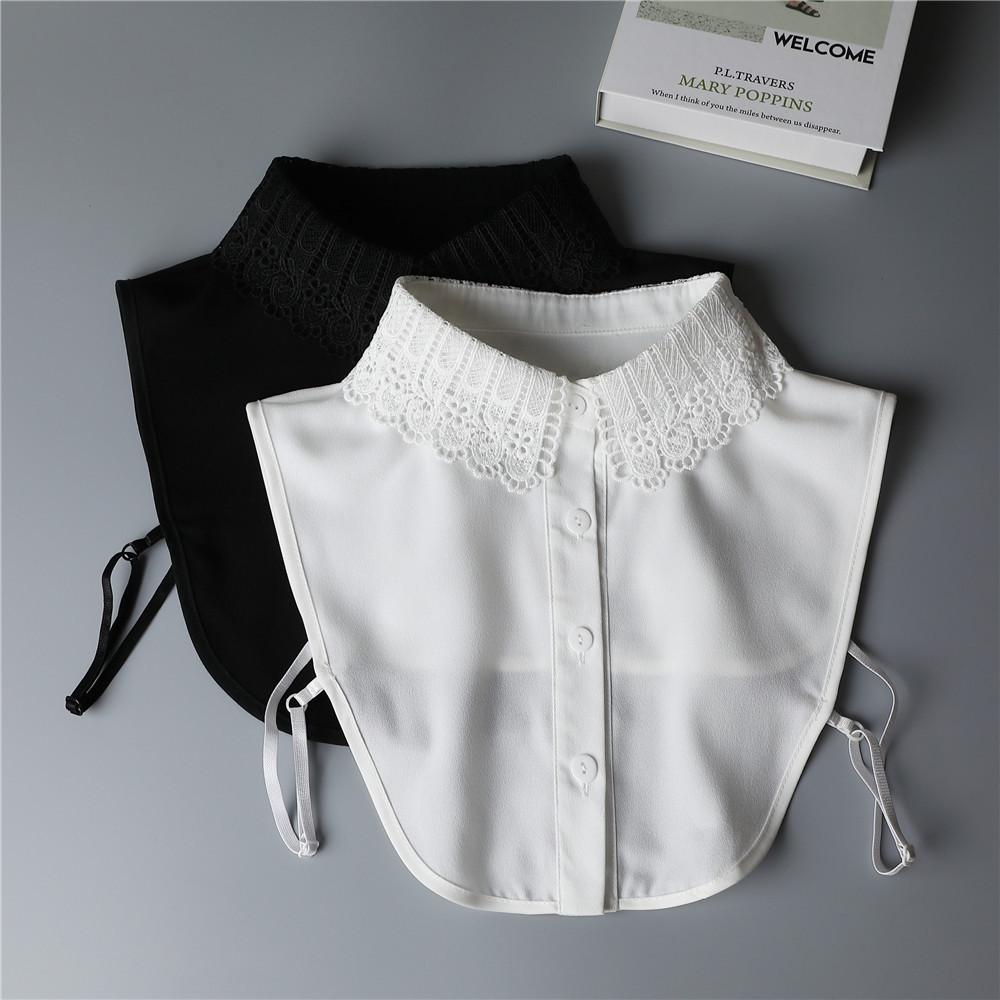 New Fall/Winter Crochet Lace Chiffon Shirt Dickey with Turn-Down Collar