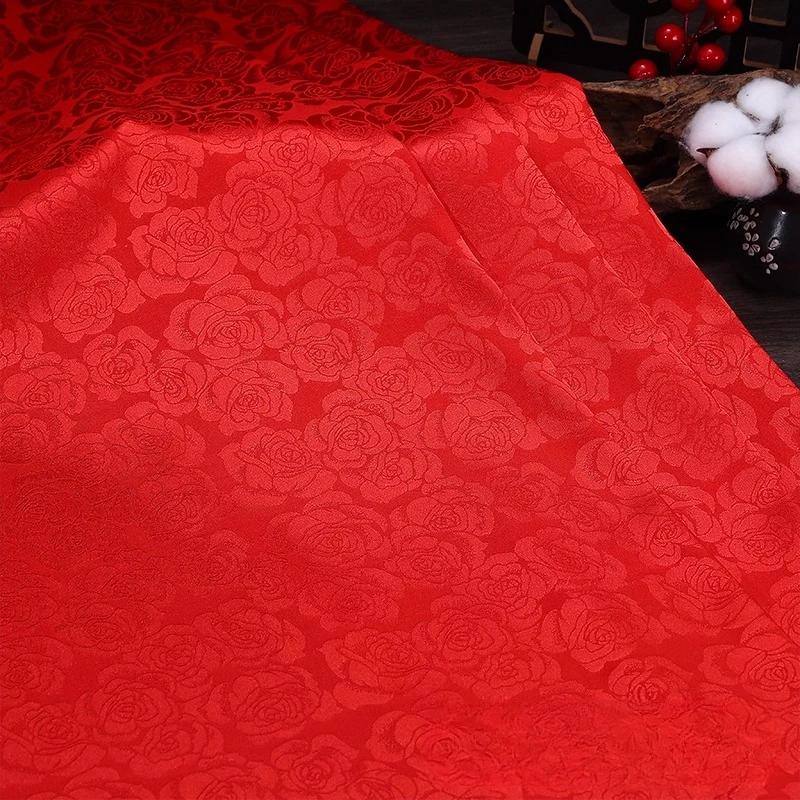 Wide 150cm Rose Jacquard Fabric for Needlework Cheongsam Dress Pajamas Costume Diy Sewing Soft Micro Elastic Cloth