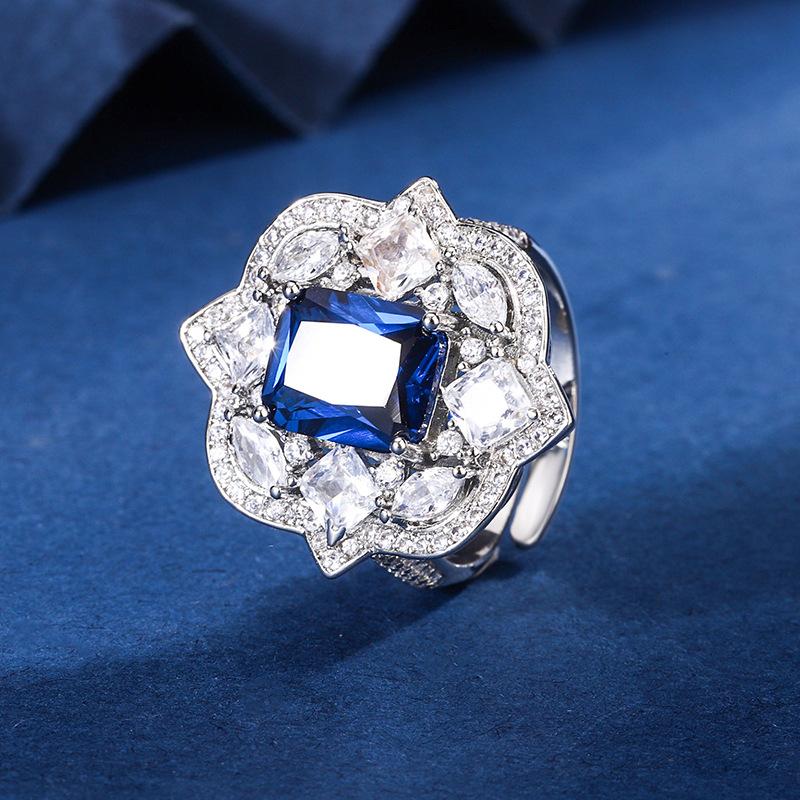 Schmuck Kupferboden Vergoldet Simulation Roter Korund Blauer Spinell High-End Retro Anzug Damen 8 * 10
