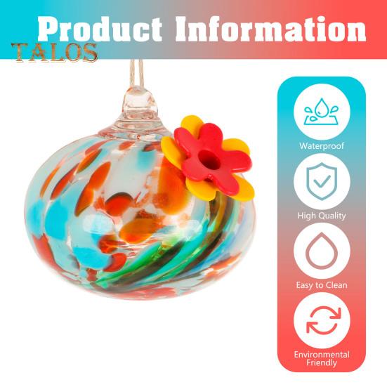 Hand Blown Glass Hummingbird Feeder 2-in-1 Hanging Metal Planter Holder with 6 Small Blown Glass Birdfeeder for Garden Backyard Window Decor