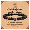 Easter Men's Bracelet,Cross Charms Beaded Bracelets,Adjustable Black Onyx Beaded Wristaband,Father's Day Baptism Scripture Card