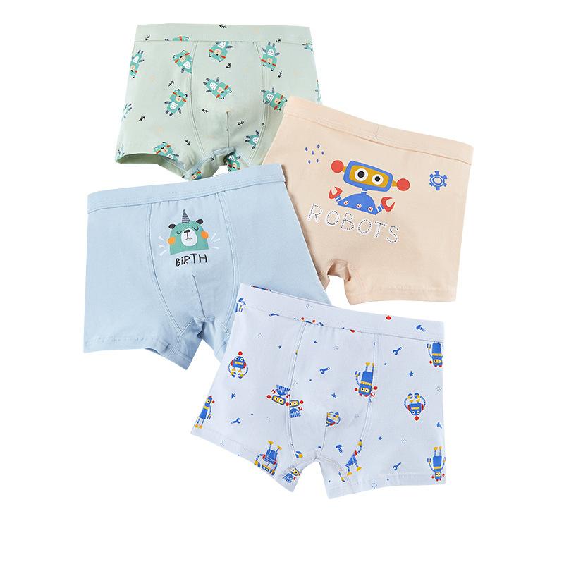 

4Pcs Boys Cotton Boxer Briefs Cute Cartoon Soft Breathable Kids Underwear Comfort Flat Angle Shorts 6XL