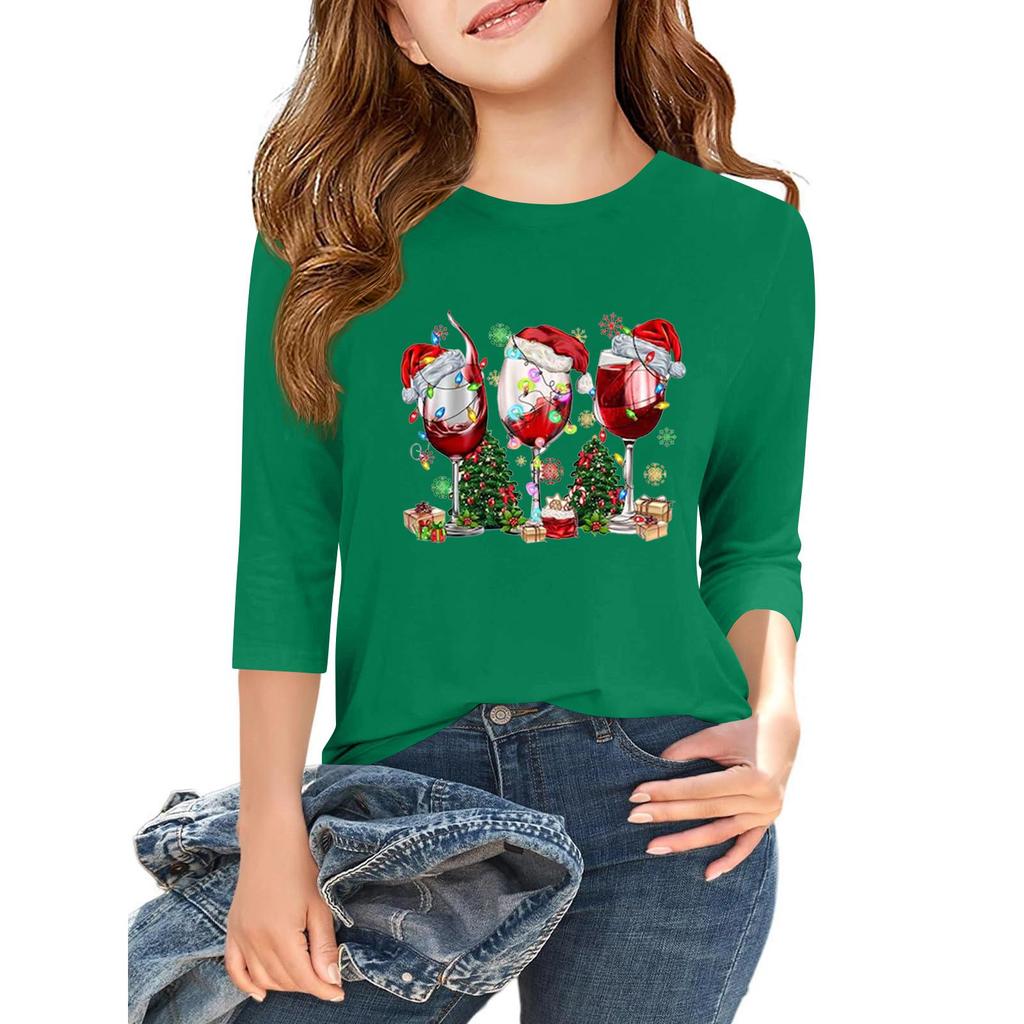 Barns 3/4-ärmad tryckt t-shirt med rund hals för vardagsbruk för självständighetsdagen