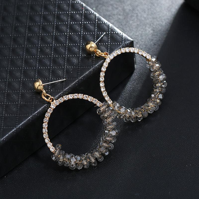 Original fashion personality retro crystal stud earrings female simple temperament versatile long earrings show face thin earrings