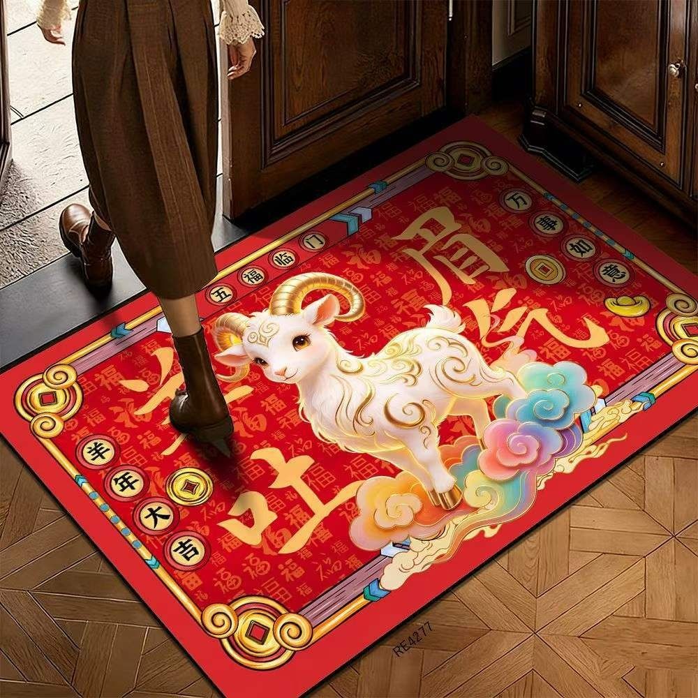 60*40cm Festive Decoration Door Mat Cartoon Front Door Decorative Carpet New Year Red Floor Mat