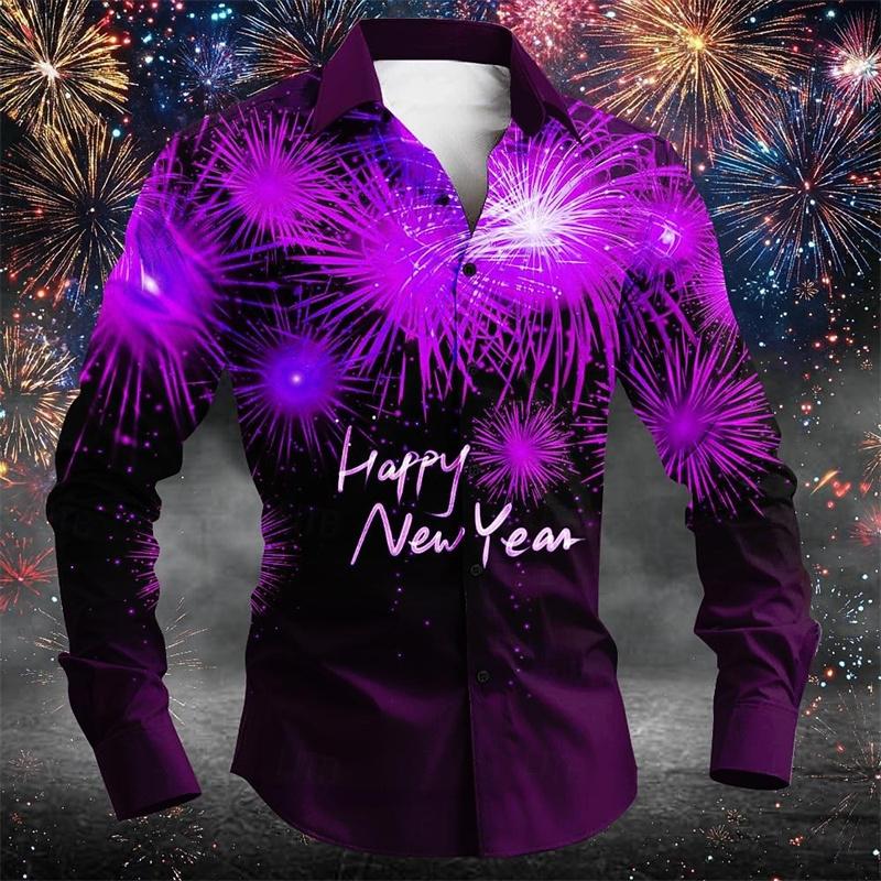 Christmas Men's Long-Sleeve Shirt, Red and White Color Block, Christmas Ball and Snowflake Pattern, Holiday Party Shirt