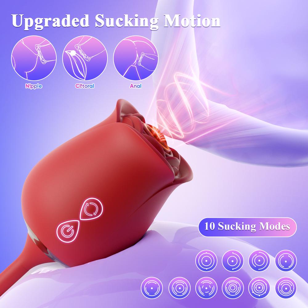 Rose Flower Tongue Licking Sucking Vibrator - Telescopic Female Stimulator