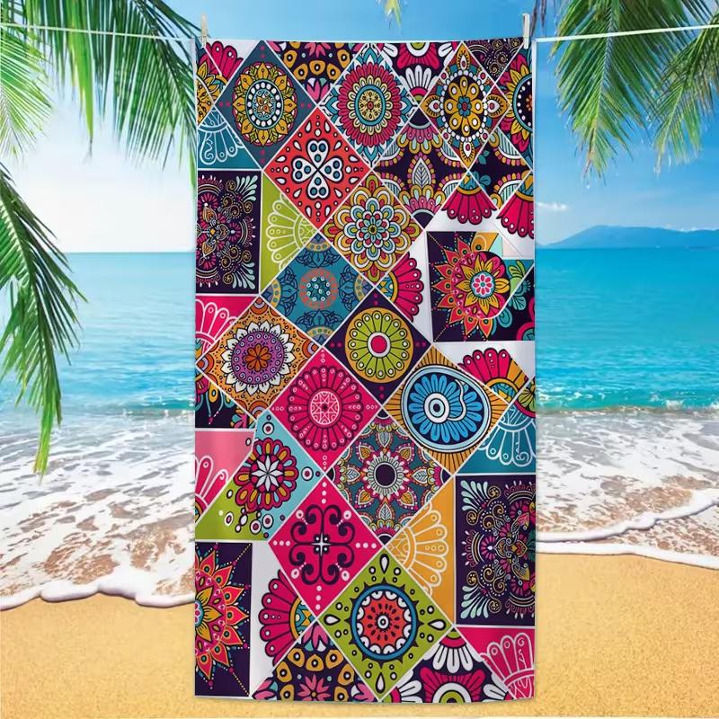 

Tribal Geometric Pattern Beach Towel Retro Western Ethnic Art Print Absorbent Quick Dry Soft Towel for Outdoor Travel Use W40*H60(CM)