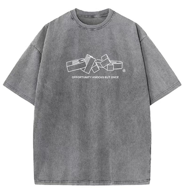 Summer Unisexs Vintage Washed  Cotton Cube Pattern Casual Unisexs Clothing TShirt Unisexs Style
