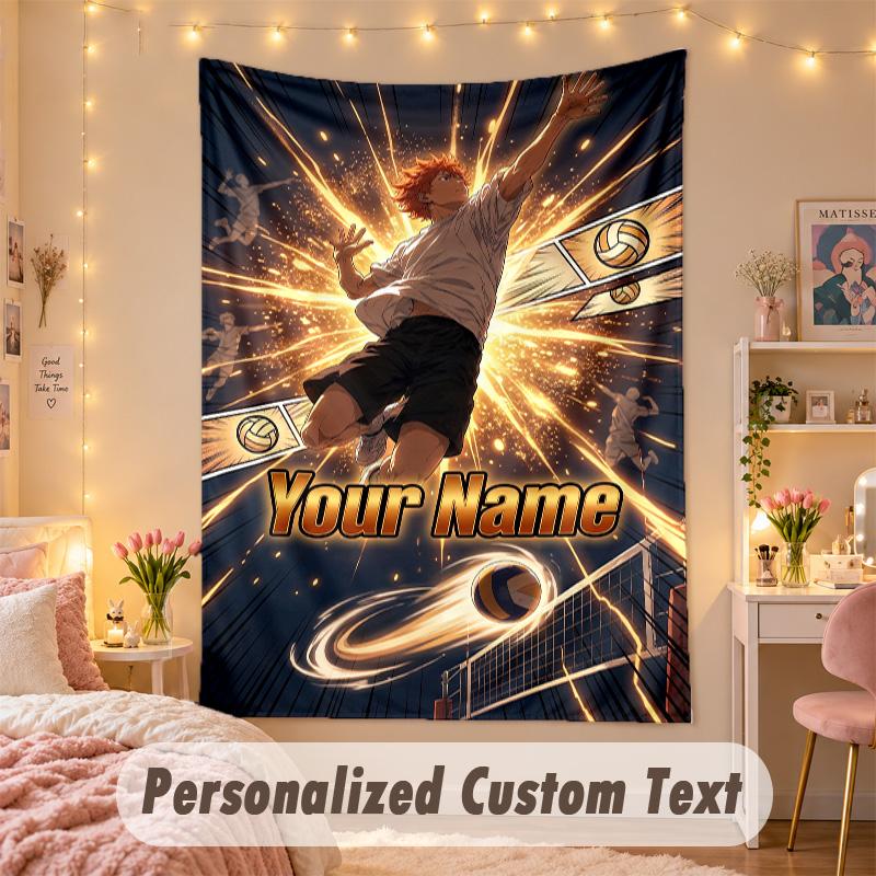 Benutzerdefinierter personalisierter Wandteppich, Haikyuu-Druck, benutzerdefinierter Text mit Namen, Wanddekoration zum Aufhängen für das Schlafzimmer