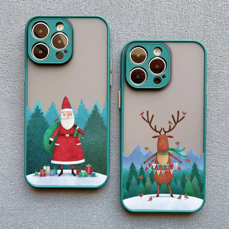 Coques de téléphone de Noël Cartoon de Luxe pour IPhone 11 12 13 Mini Pro Max 14 15 16 Pro Max Plus XS XR X Simple Père Noël Antichoc