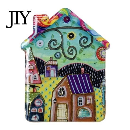 Metal Cabinet Magnets Vintage House Refrigerator Magnet, Colorful Fairy Tale Town Kitchen Fridge Decoration Magnetic Accessories Home Office
