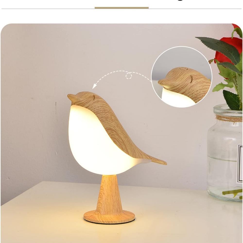 Touch Control Head Desk Lamp Aromatic Lamps Cute Bird Shaped Led Head Desk Lamp with USB Charging Port 3 Ways Dimmable Creative Night Light Lamp(Wood)