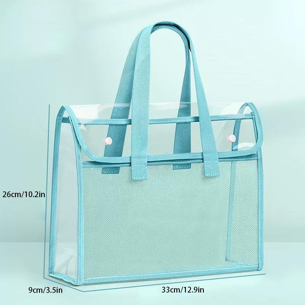 PVC Thickened Transparent Handbag Colorful Storage Bag Large Capacity Waterproof Portable Handbag File Pocket Students Office Supplies