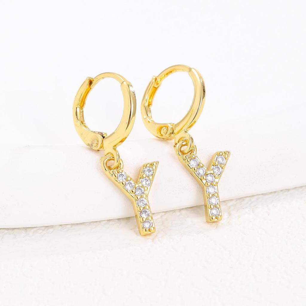 European and American Fashion Gold-Plated Zircon Letter Earrings for Women