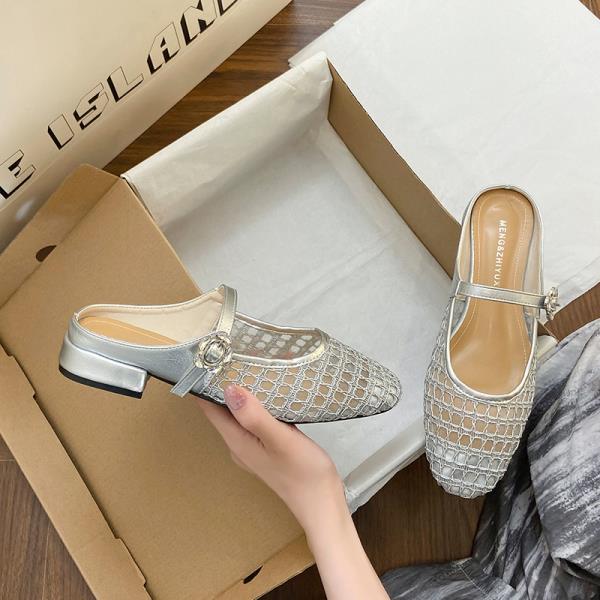 Fashion Female Shoes Ladies' Slippers Loafers Square Heel Cover Toe 2025 Block Soft Slides Female Shoes Womens Slippers Outdoor Loafers