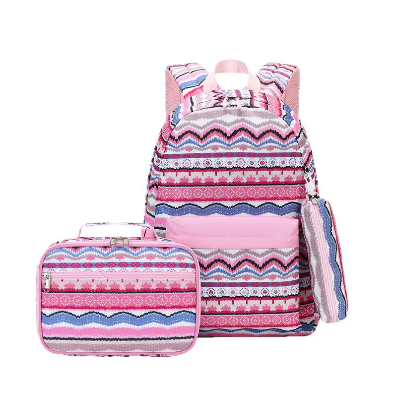 Ensemble Sac à Dos Scolaire Rayé avec Sac à Lunch et Trousse à Crayons Sac à Livres Étudiant