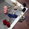 New Fabric Flower Dangle Earrings for Women Crystal Top Luxury Wedding Ear Floral Pendants Hanging Earring