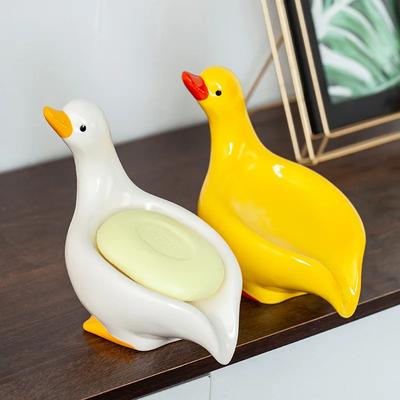 Seramik Ördek Şeklinde Kendinden Drenajlı Sabunluk Duş Banyo Mutfak Küvet Lavabo Tepsisi