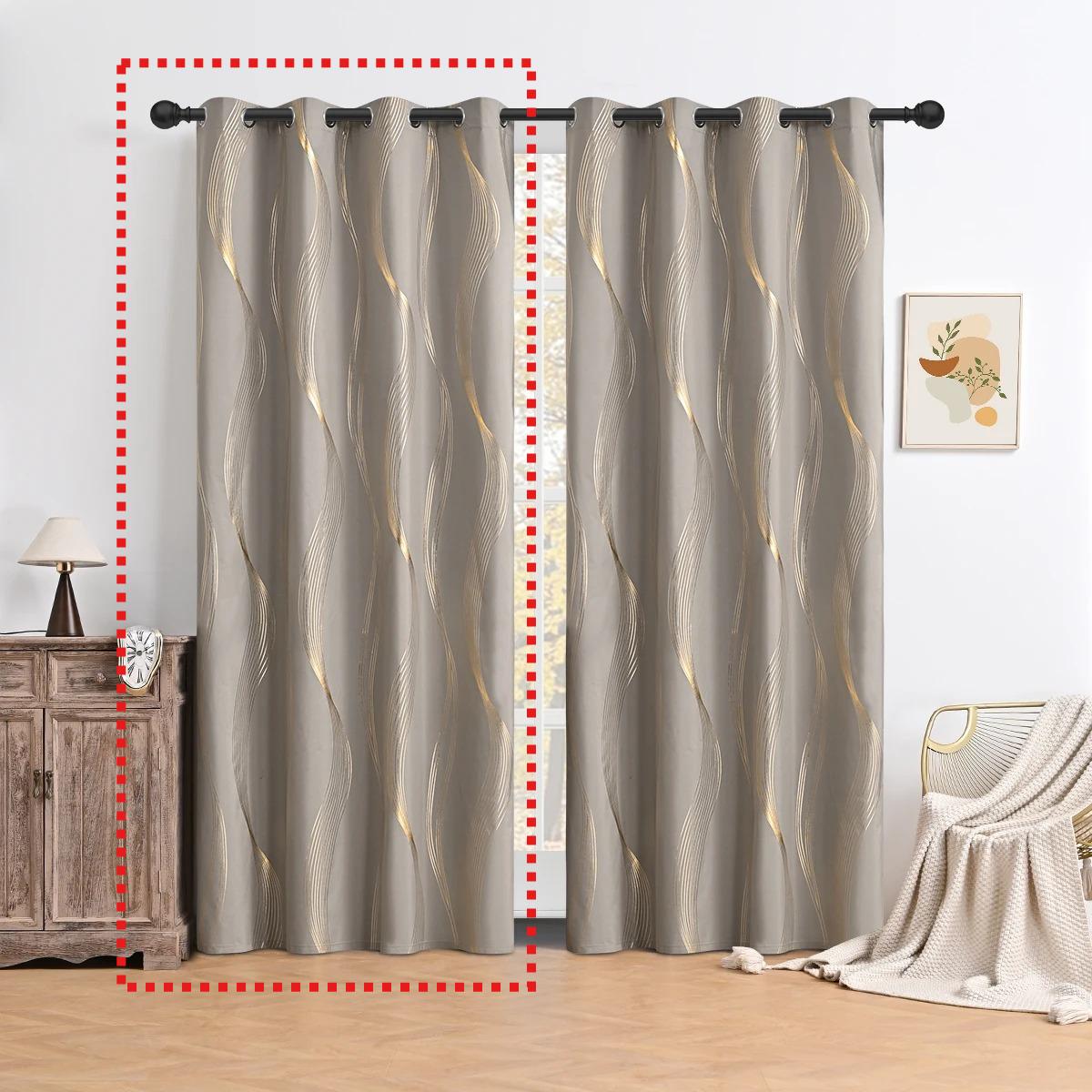 

1panel 100% Blackout Hot Stamping Wave Pattern Perforated Curtain, Window Curtains for Living Room, Hotel Bedrooms, Home Decor W100 x H130cm 1PC&Grommet Top хаки