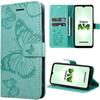 Case - BOOLING® - for Samsung Galaxy A14 - Flip Protection - Butterfly Pattern - Green and 2 Tempered Glasses