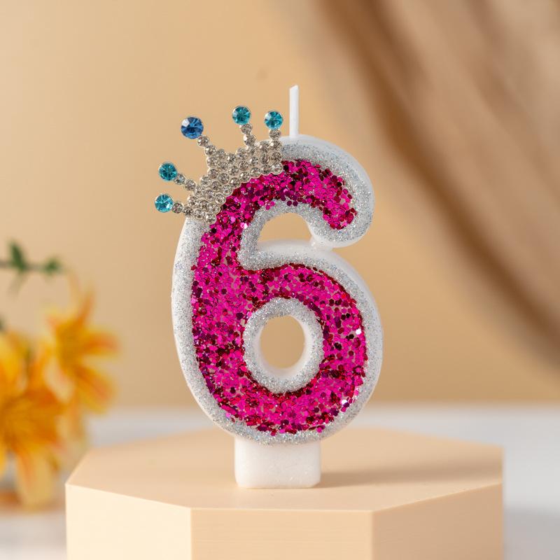 High-end Creative Rose Red Gemstone Crown Number Birthday Candle Cake Party Atmosphere Decoration