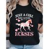 Just A Girl Who Loves Horses Graphic Tee Casual Short Sleeve Round Neck Cotton Tshirt For Horse Lovers