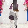 Women Plus Size Round Neck Long Sleeve Black White Orange Printed Asymmetrical Top And Long Pants Two Piece Set