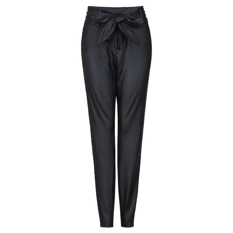 Solid Color PU Leather Pants Casual Sexy Skinny Pants Trousers with Belt
