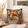 Pillow case, 2D fox embroidery, realistic design, cozy