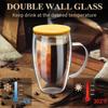 2pcs 12oz/15oz 350ml/450ml Double Wall Glass Coffee Mugs With Bamboo Lids And Spoons Glass Coffee Cups With Handle Insulated Clear Coffee Mug Perfect