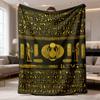 1pc Egyptian Wall Art Print Flannel Blanket | Classic Black & Golden, Ancient Hieroglyphics & Symbols Design, Thick & Warm, Perfect for Home Decor & P