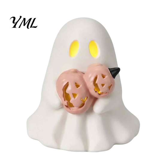 Seasonal Home Ornament Halloween Glowing Ghost Figurine, LED Light Up Ghost, Farmhouse Tabletop Decor Rustic Autumn Accents for Tiered Tray