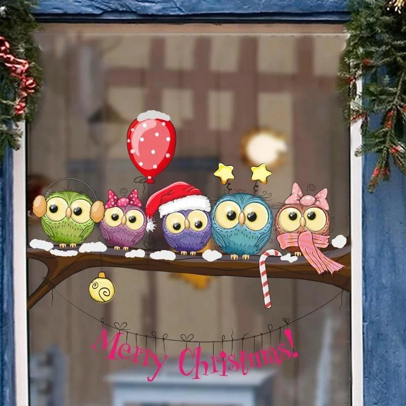 Branch Owl Snowflake Wall Sticker Christmas Glass Sticker Living Room Bedroom Window Decoration Wall Sticker