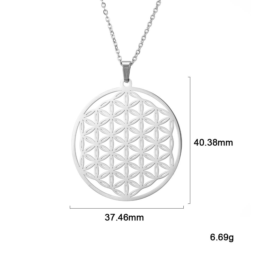 LIKGREAT Flower of Life Round Pendant Necklaces Stainless Steel Fashion Hollow Mandala Chakra Choker Jewelry Gifts for Women Men