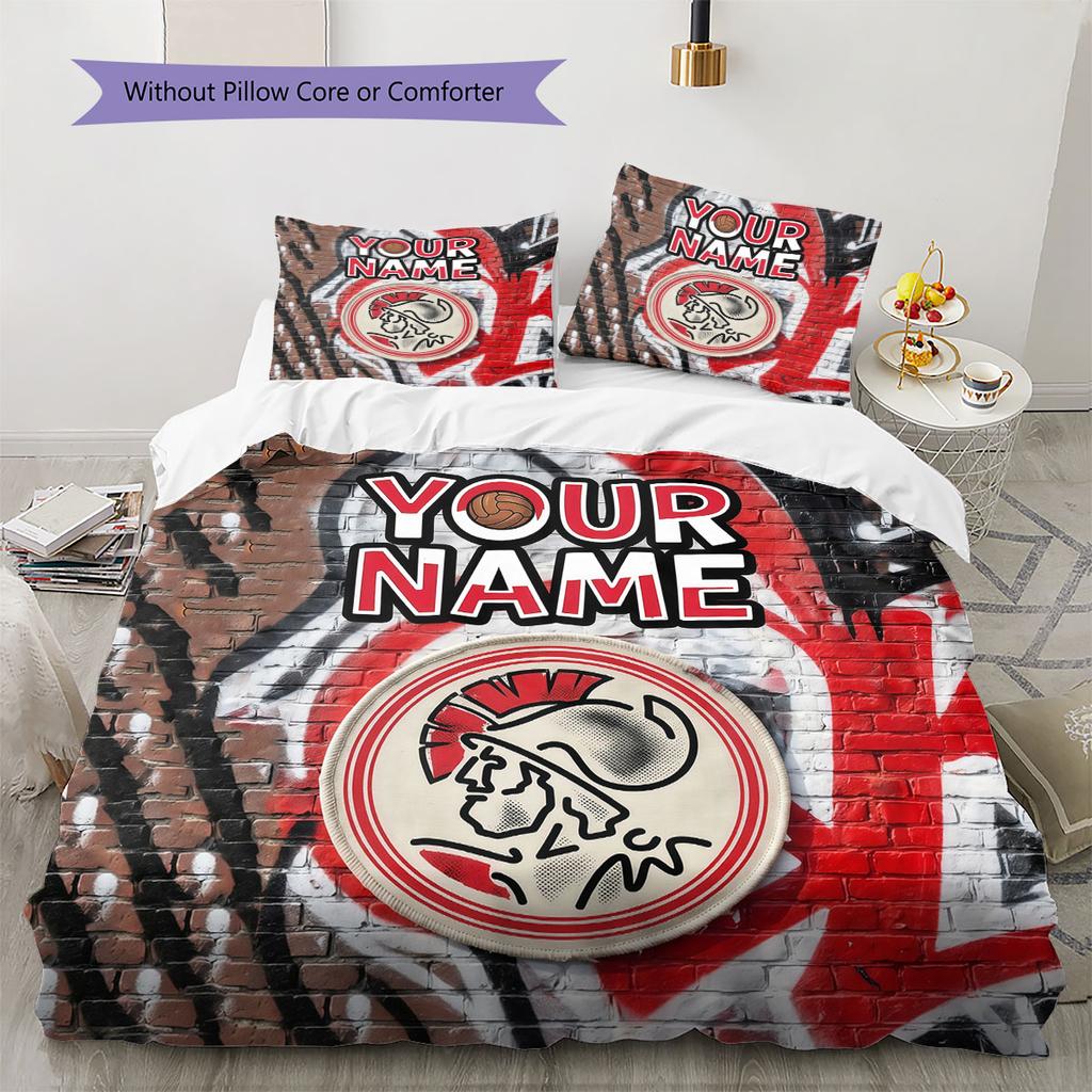 Custom Name,AFC Ajax Pattern Bedding Home Decoration Birthday Gift ( 1 duvet cover + 2 pillowcase, without core),fan merchandise.