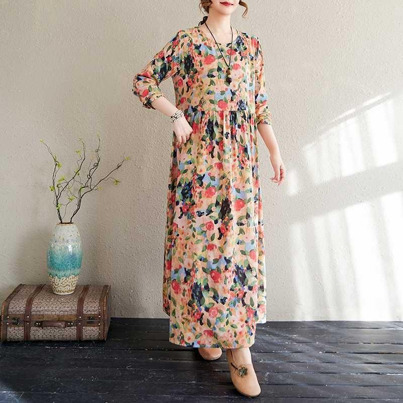 Travel Round Neck Vintage Long Flesh Covering Dresses