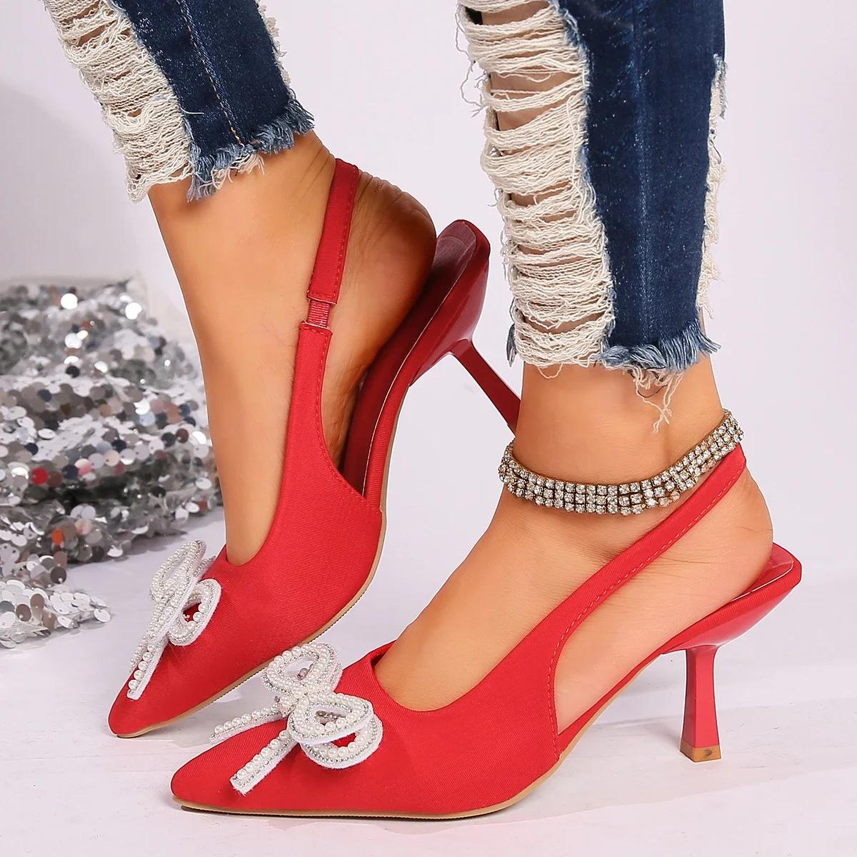 

Женская обувь. Женские туфли на высоком каблуке с босоножками. Модные модные туфли-бабочки для офиса и карьеры. Сексуальные туфли на высоком каблуке без шнуровки с острым носком. 43 красный