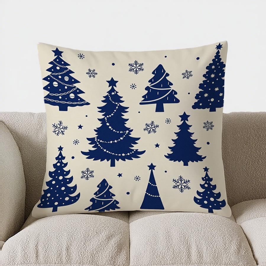 Home Decor Christmas Trees & Snowflakes Decorative Pillow Pattern Cushion Cover Suitable For Sofa Bedroom Car Pillow Cover