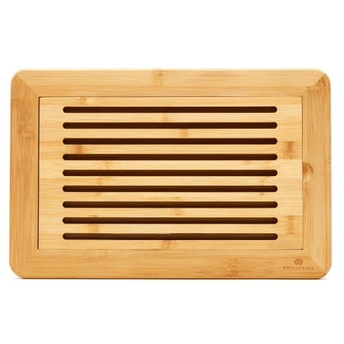 

RoyalHouse Large Premium Natural Bamboo Bread Chopping Board with Crumb Tray, Kitchen Bread Serving Tray