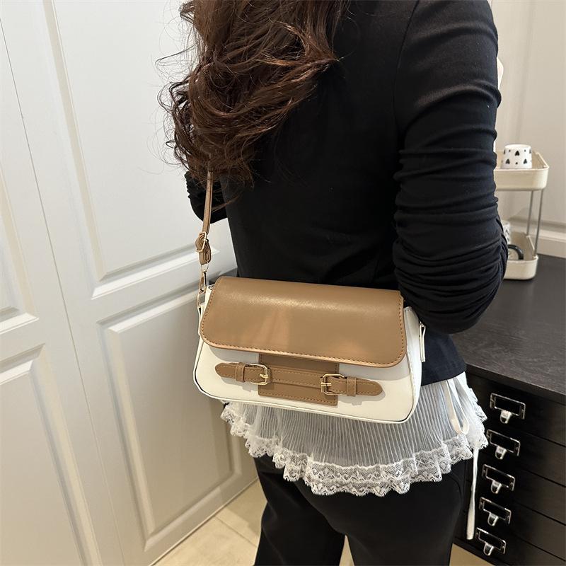 Sewing thread bag cover type shoulder bag small square bag 2025 summer new splicing personalized chain foreign style armpit bag