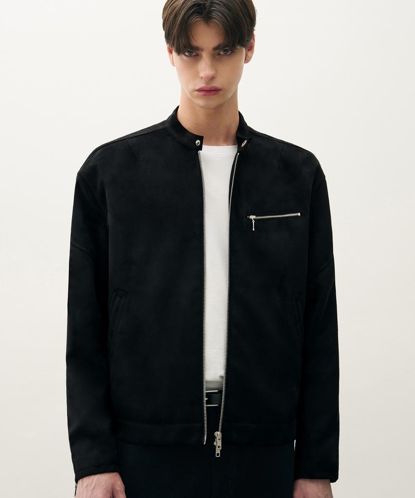 Draw Fit Biker Single Suede Jacket [Black]