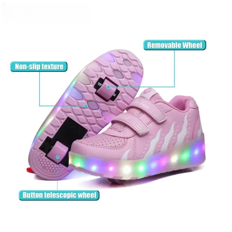Roller Skates LED Light Shoe with 2 Wheels Professional Boys Wheeled Sneakers Rollers Removable Inline Powerslide Skate For Kids