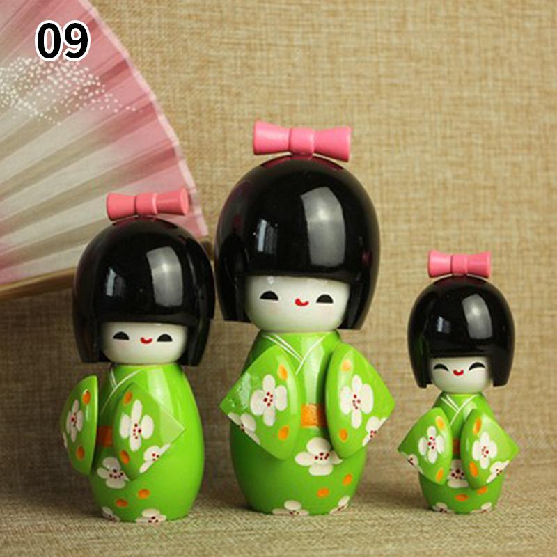 3Pcs/Set Japanese Geisha Kimono Figurine Asian Kokeshi Girl Statue Figure Toy Wooden Traditional Oriental Decor Ornaments