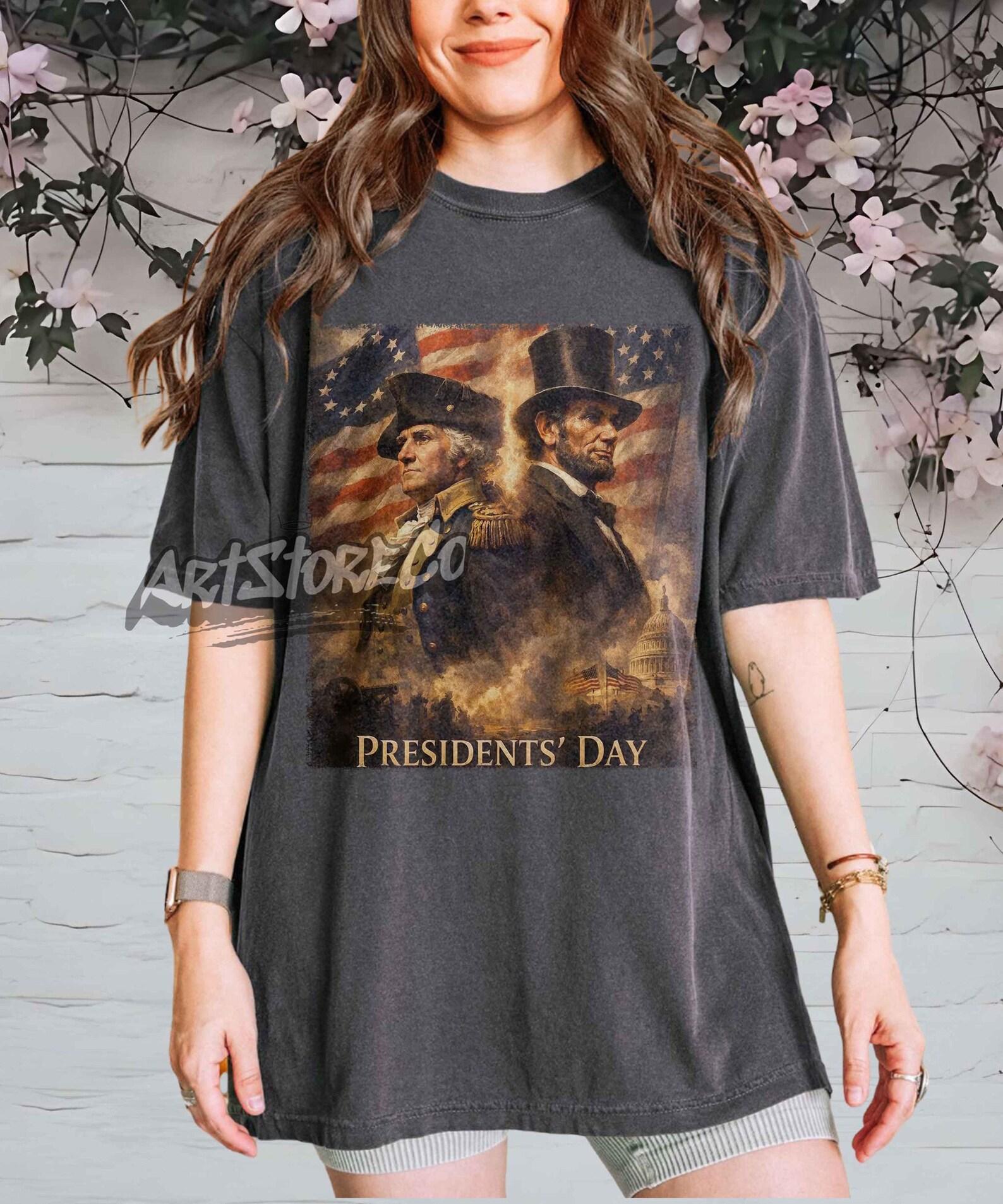 Presidents Day Graphic Tee, Washington Lincoln USA Flag Apparel 3XL