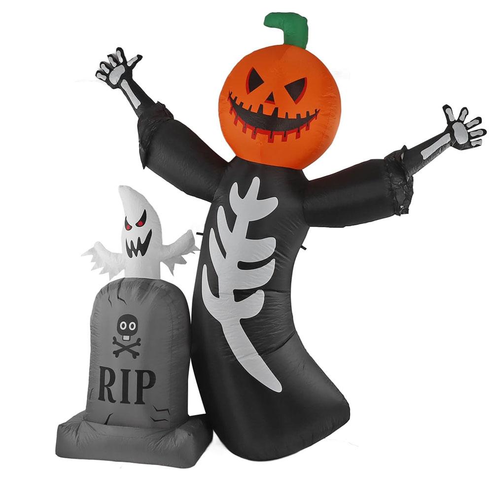 

Pumpkin Skeleton Halloween Decoration 8ft Inflatable Pumpkin Ghost Tombstone for Halloween Blow up Indoor Decoration US