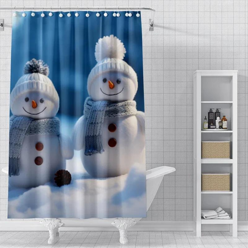 Home Decoration Shower Curtains For Bathroom Waterproof Curtain Fabric Modern Nordic Style Living Room Merry Christmas Winter