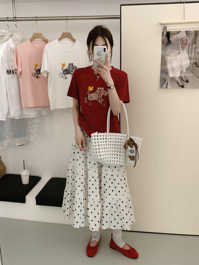 Korean Style Cartoon Zebra Embroidery Women's Loose Cotton Short Sleeve T-shirt