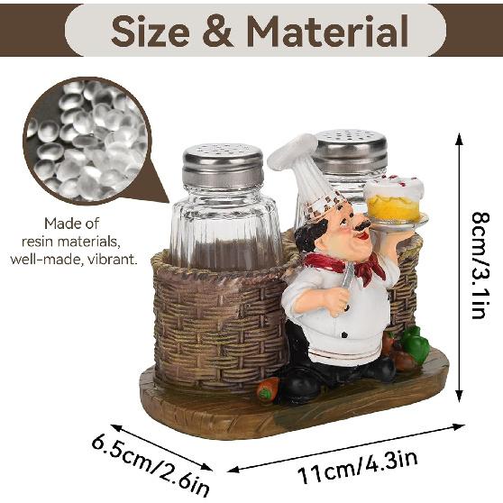 Funny Salt and Pepper Shakers with Chef Figurines Holder, Resin Chef Ornament Spice Jars Holder Restaurant Kitchen Decor(#1)